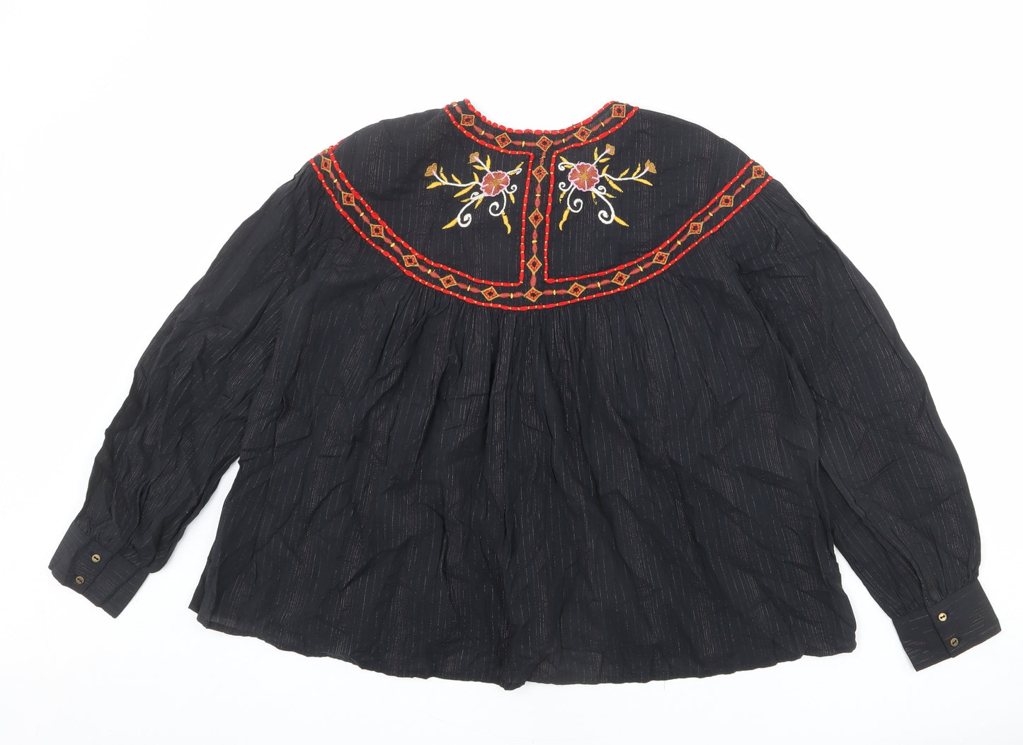Sfera Womens Black Polyester Basic Blouse Size M Round Neck