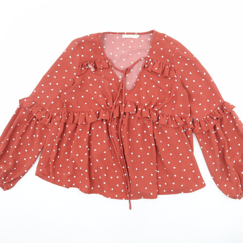 Vera & Lucy Womens Red Geometric Viscose Basic Blouse Size S V-Neck
