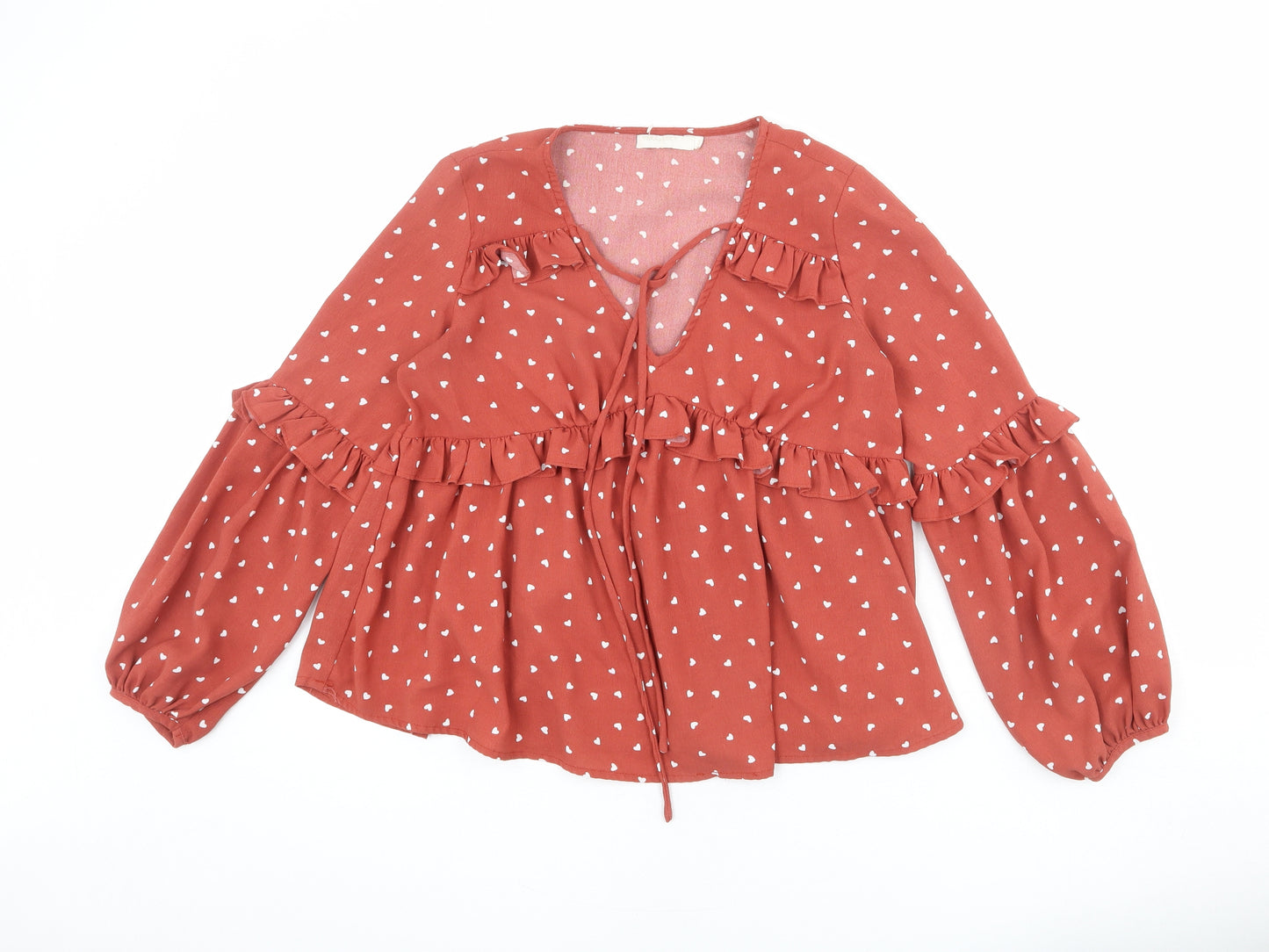 Vera & Lucy Womens Red Geometric Viscose Basic Blouse Size S V-Neck
