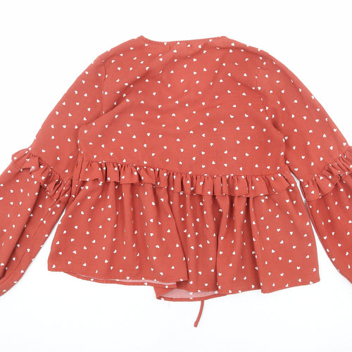 Vera & Lucy Womens Red Geometric Viscose Basic Blouse Size S V-Neck
