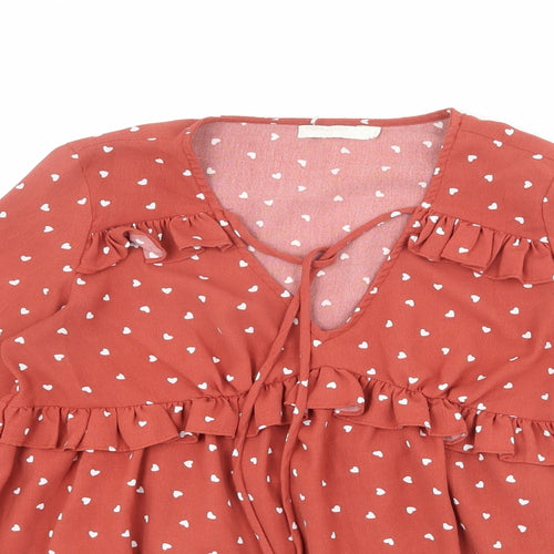 Vera & Lucy Womens Red Geometric Viscose Basic Blouse Size S V-Neck