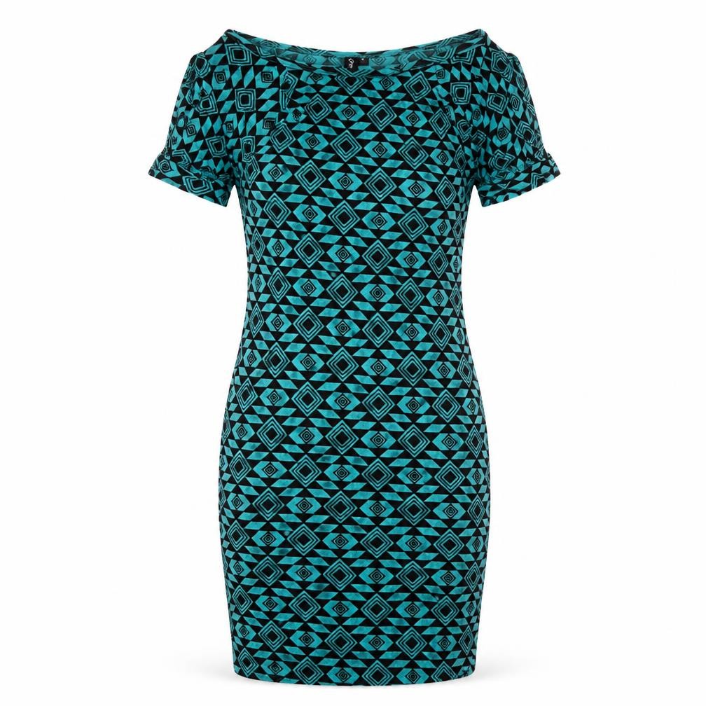 Ruby Rocks Womens Blue Geometric Viscose Bodycon Size 8 Boat Neck Pullover