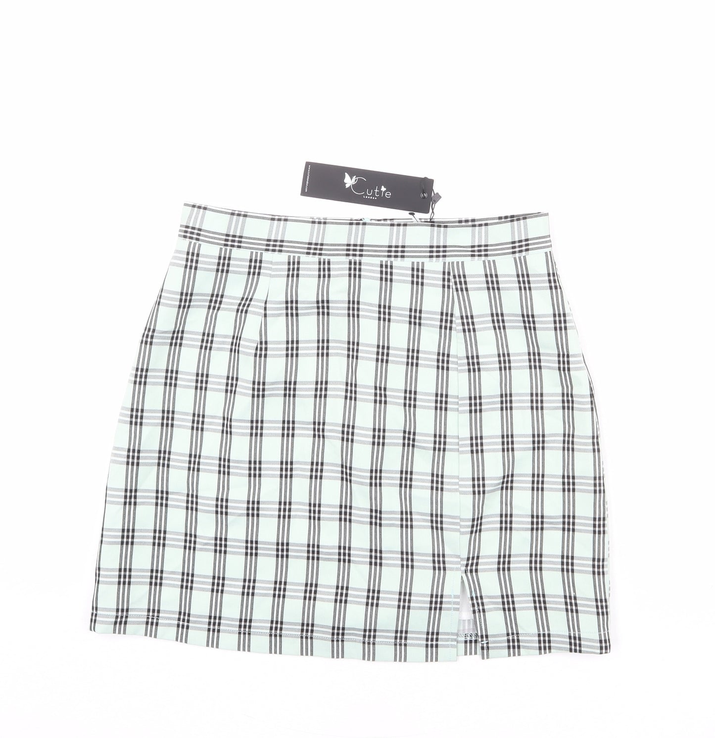 Cutie Womens Green Plaid Polyester A-Line Skirt Size 14 Zip