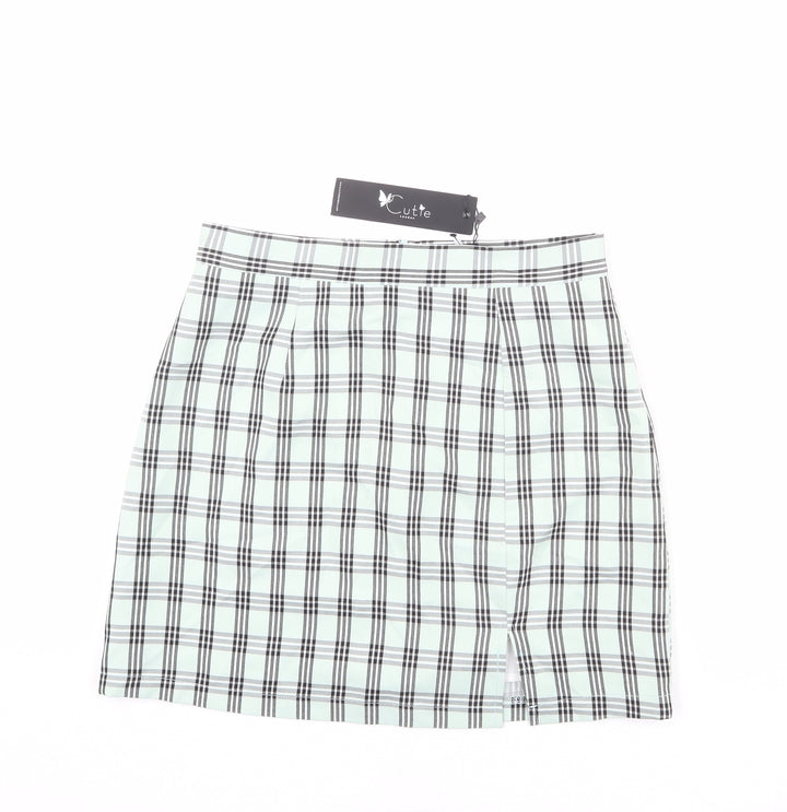 Cutie Womens Green Plaid Polyester A-Line Skirt Size 14 Zip