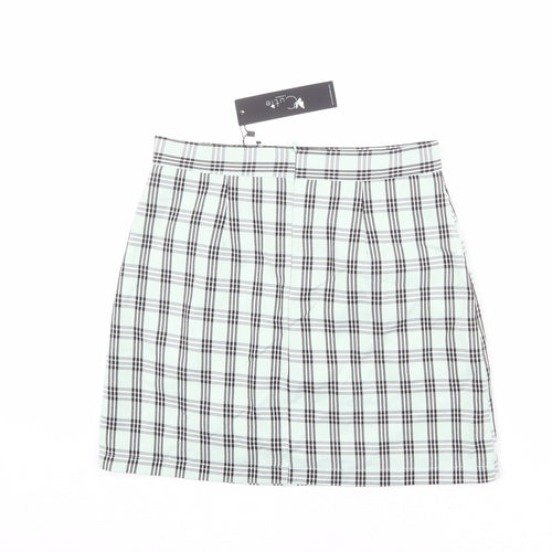 Cutie Womens Green Plaid Polyester A-Line Skirt Size 14 Zip