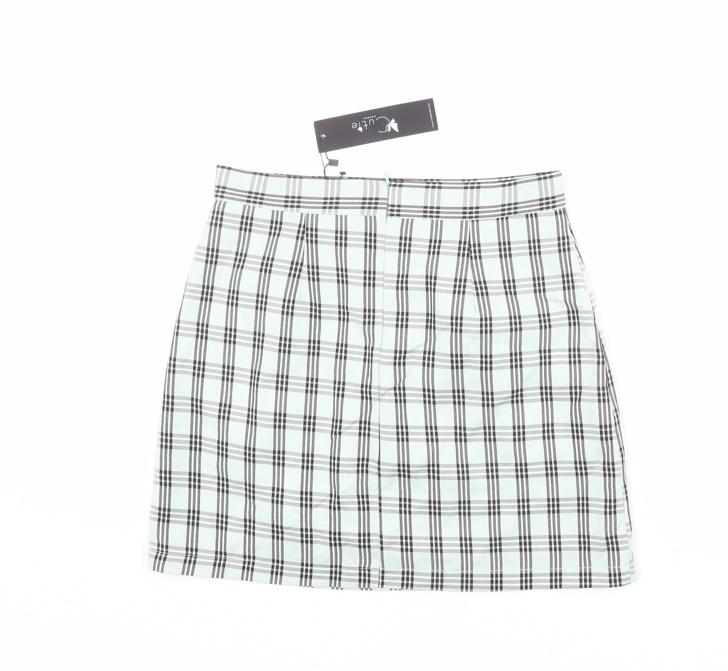 Cutie Womens Green Plaid Polyester A-Line Skirt Size 14 Zip
