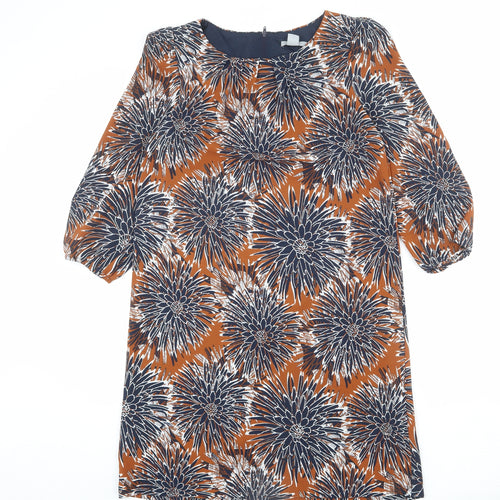 H&M Womens Multicoloured Floral Polyester Shirt Dress Size 10 Round Neck Zip