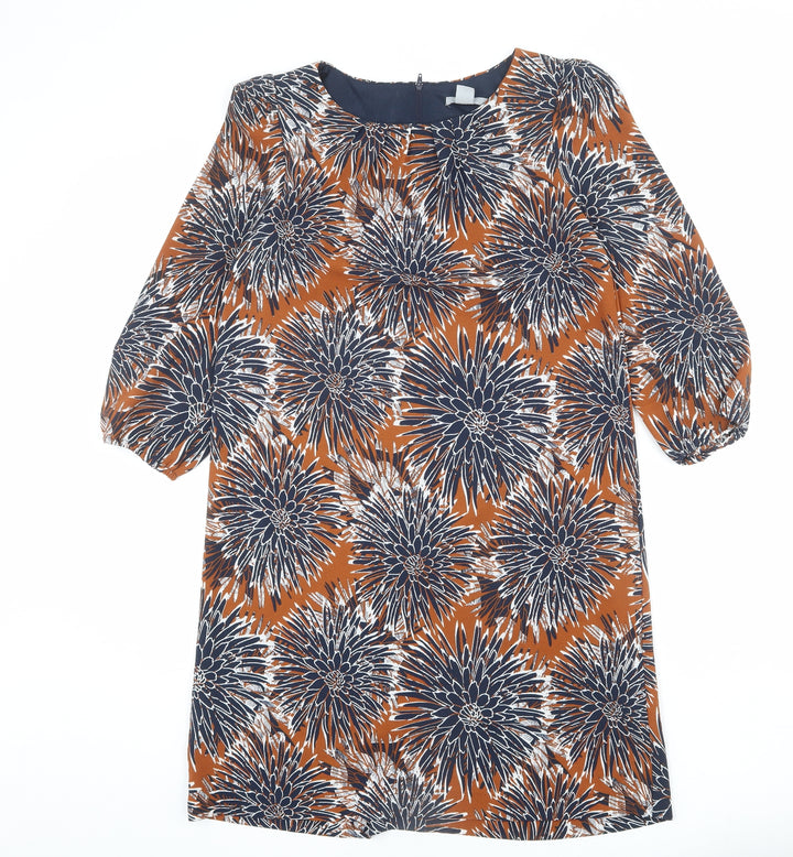 H&M Womens Multicoloured Floral Polyester Shirt Dress Size 10 Round Neck Zip
