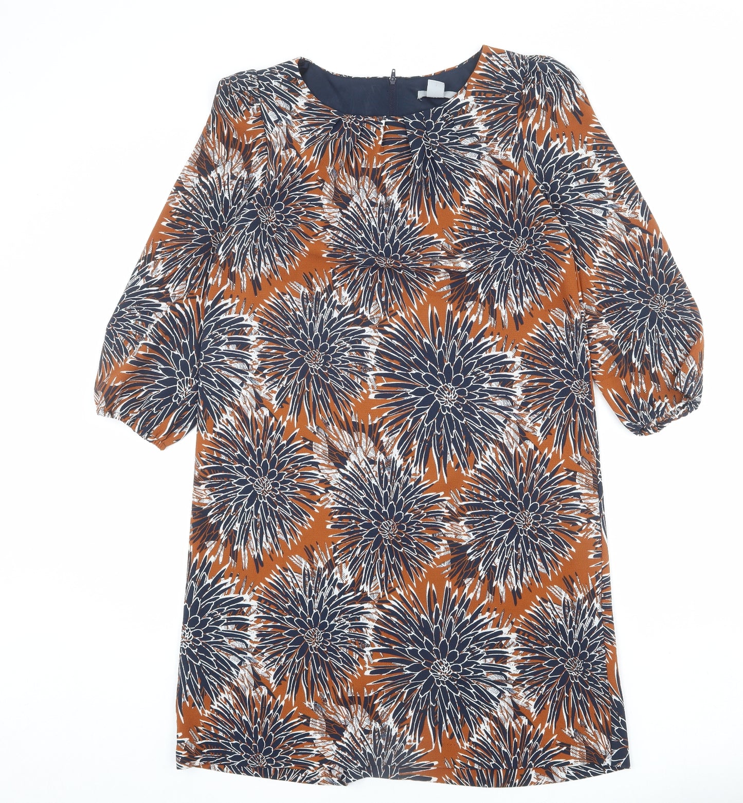 H&M Womens Multicoloured Floral Polyester Shirt Dress Size 10 Round Neck Zip