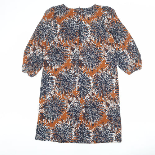 H&M Womens Multicoloured Floral Polyester Shirt Dress Size 10 Round Neck Zip