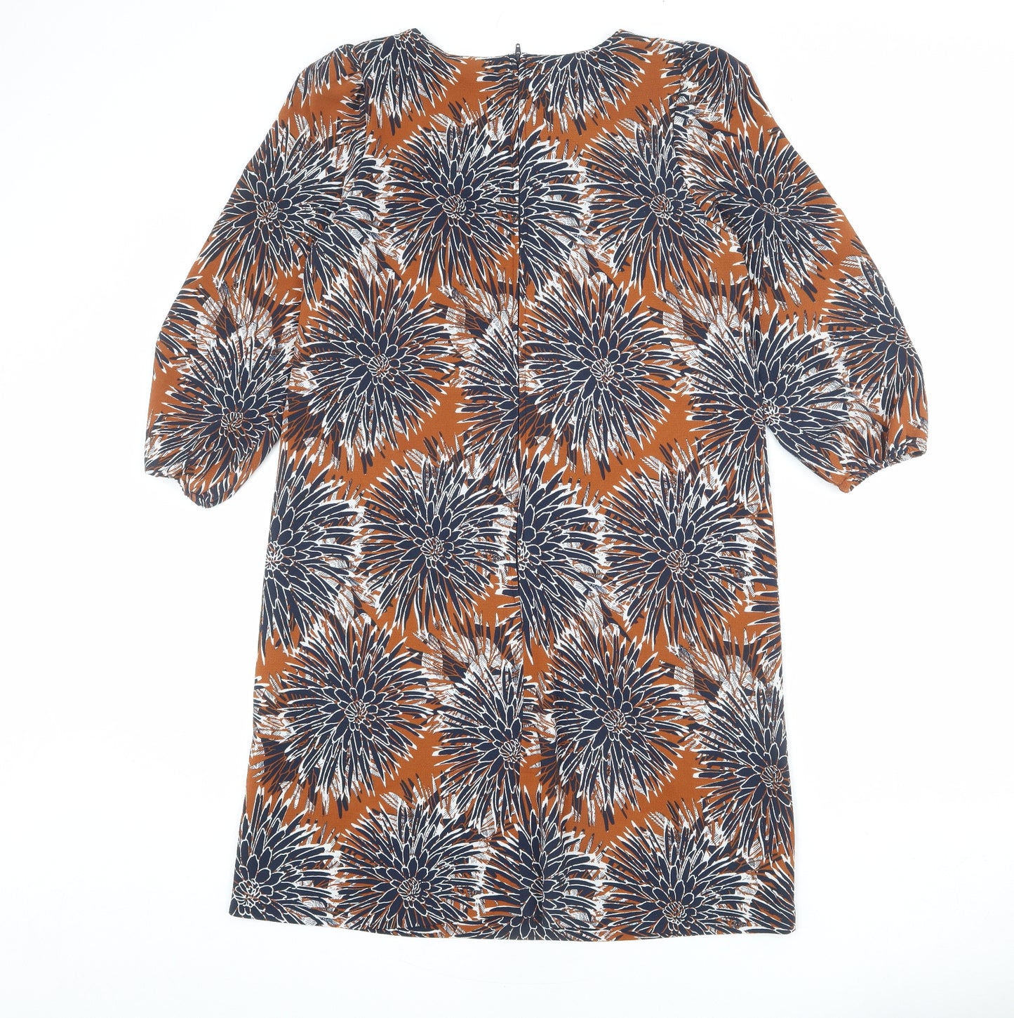 H&M Womens Multicoloured Floral Polyester Shirt Dress Size 10 Round Neck Zip