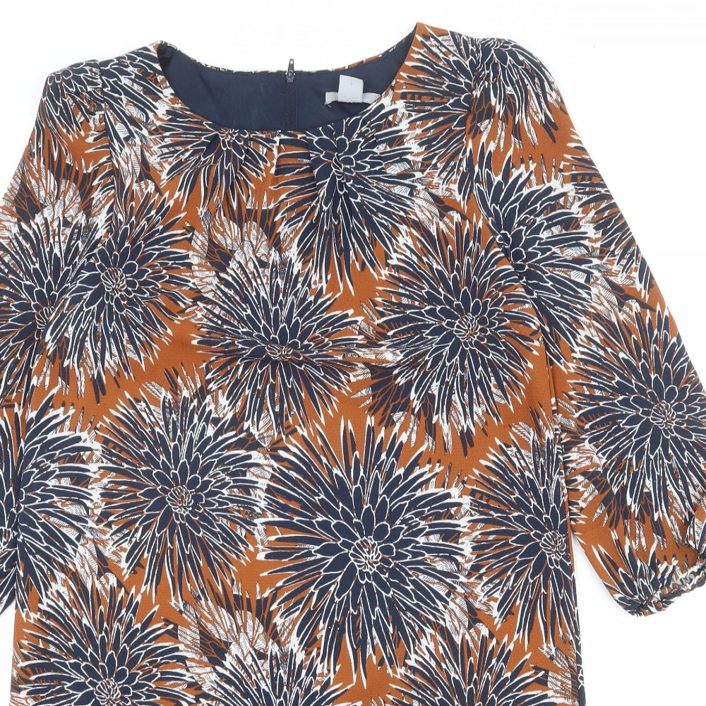 H&M Womens Multicoloured Floral Polyester Shirt Dress Size 10 Round Neck Zip