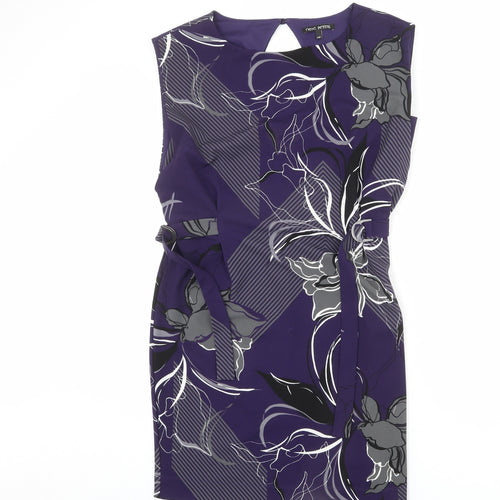 NEXT Womens Purple Geometric Polyester Pencil Dress Size 10 Round Neck Button - Floral Print