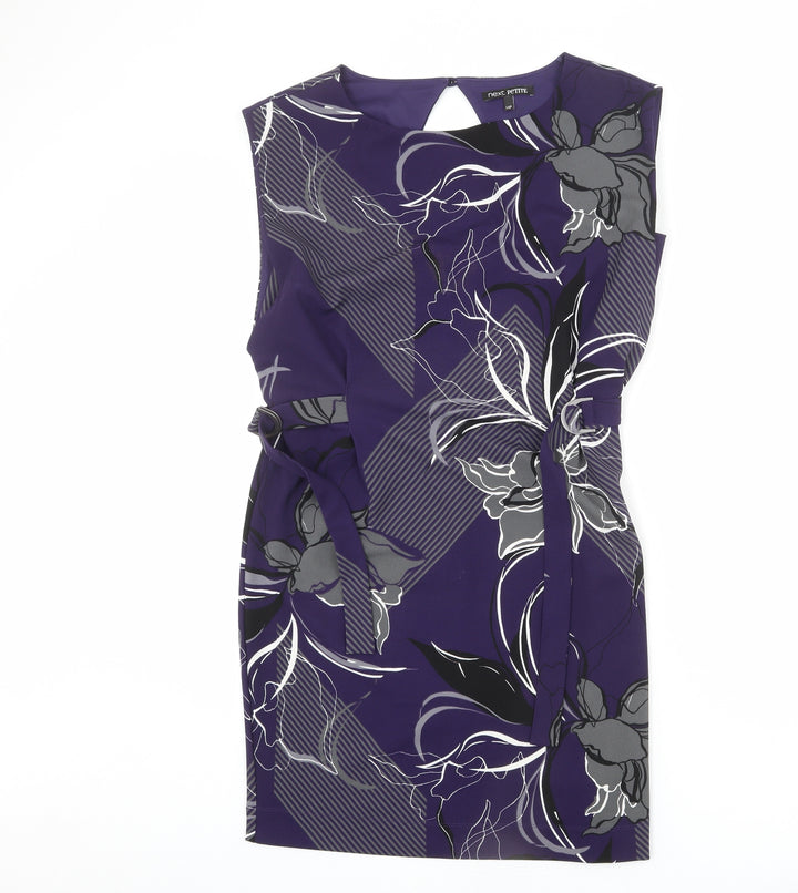 NEXT Womens Purple Geometric Polyester Pencil Dress Size 10 Round Neck Button - Floral Print