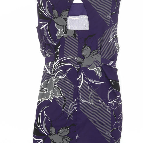 NEXT Womens Purple Geometric Polyester Pencil Dress Size 10 Round Neck Button - Floral Print