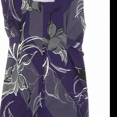 NEXT Womens Purple Geometric Polyester Pencil Dress Size 10 Round Neck Button - Floral Print