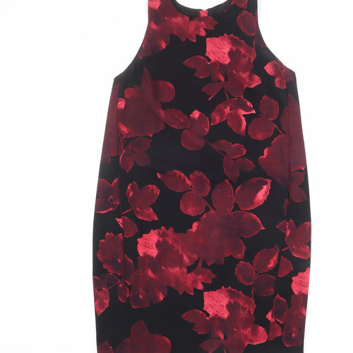 NEXT Womens Black Floral Polyester Shift Size 10 Round Neck Zip