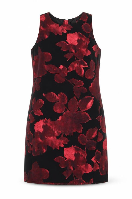 Front view of Next women’s black floral polyester shift, size UK 10, round neck zip
