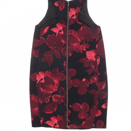 NEXT Womens Black Floral Polyester Shift Size 10 Round Neck Zip