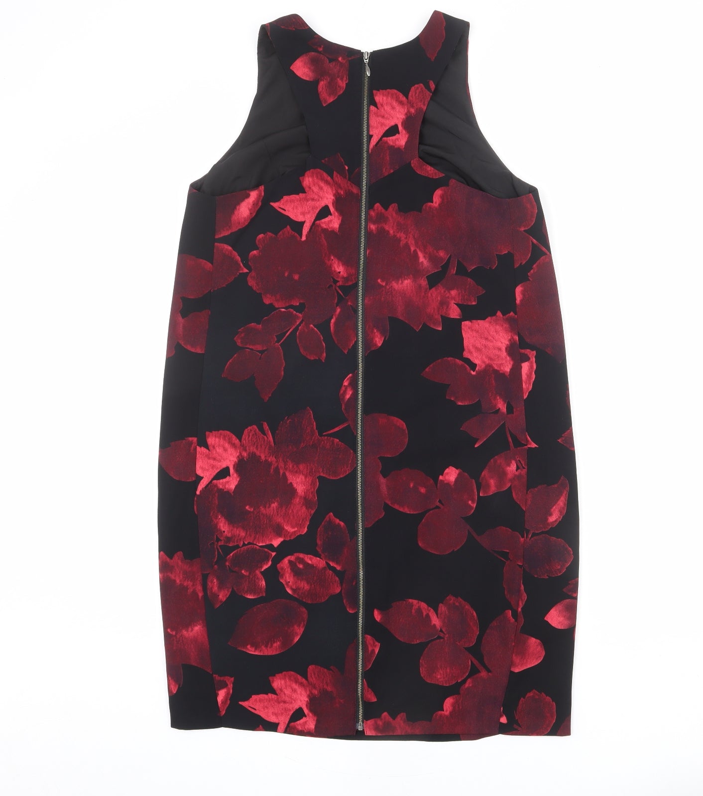 NEXT Womens Black Floral Polyester Shift Size 10 Round Neck Zip