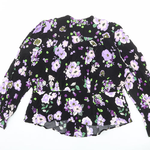 Marks and Spencer Womens Black Floral Viscose Basic Blouse Size 20 V-Neck