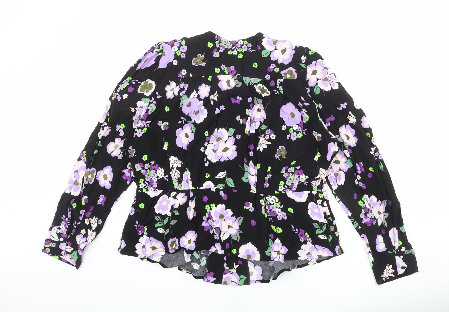 Marks and Spencer Womens Black Floral Viscose Basic Blouse Size 20 V-Neck