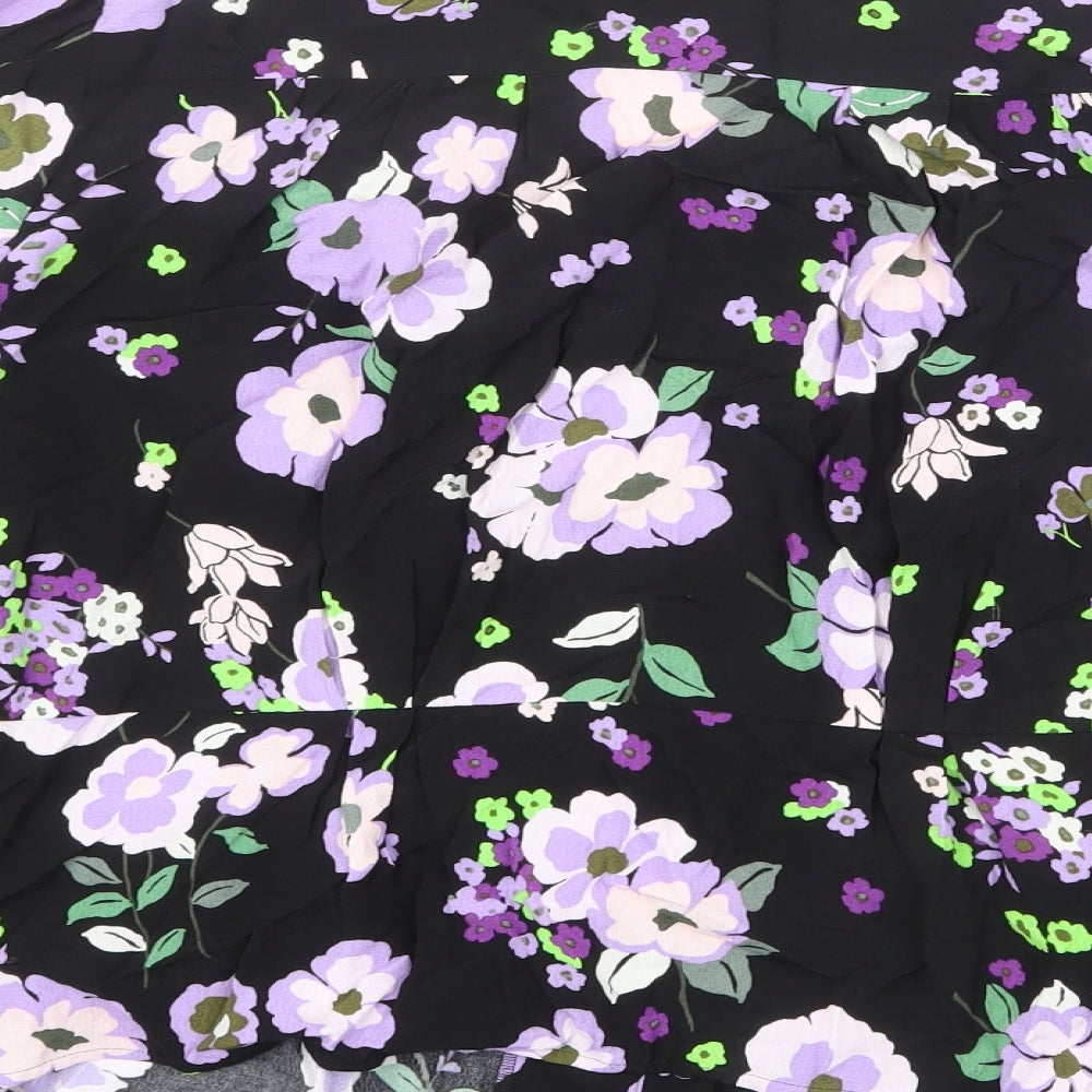 Marks and Spencer Womens Black Floral Viscose Basic Blouse Size 20 V-Neck