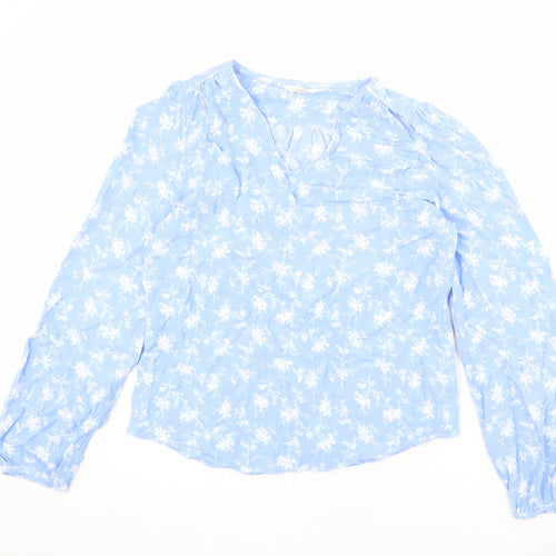 Per Una Womens Blue Floral Viscose Basic Blouse Size 8 V-Neck