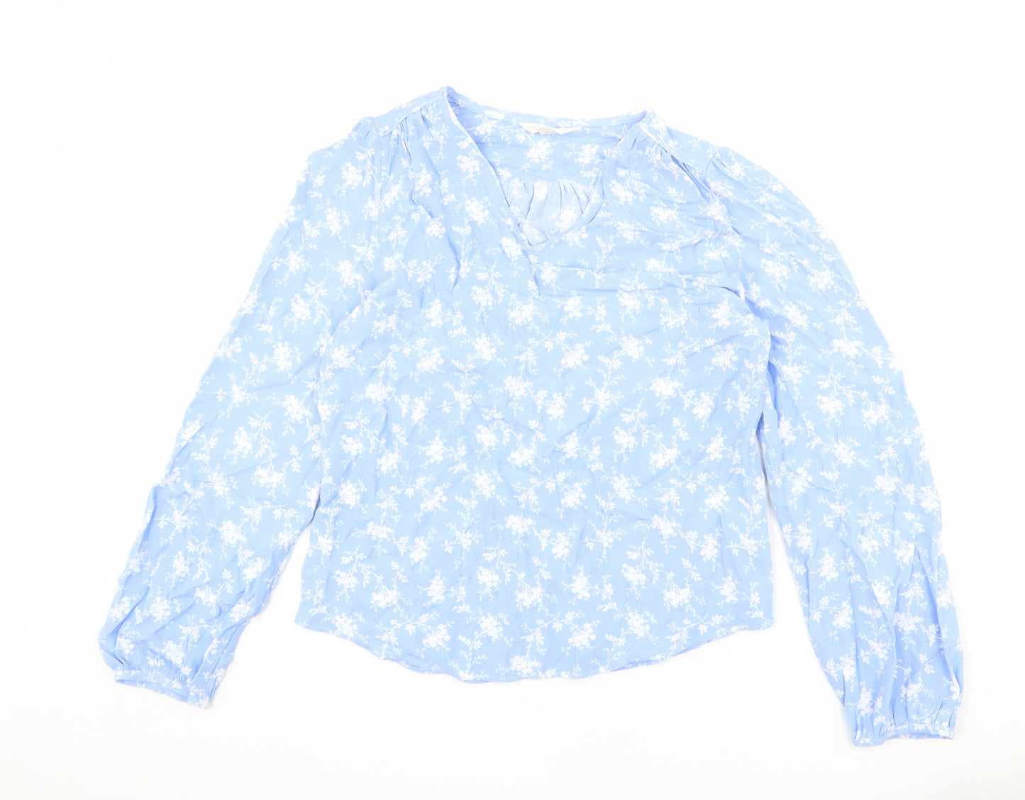 Per Una Womens Blue Floral Viscose Basic Blouse Size 8 V-Neck