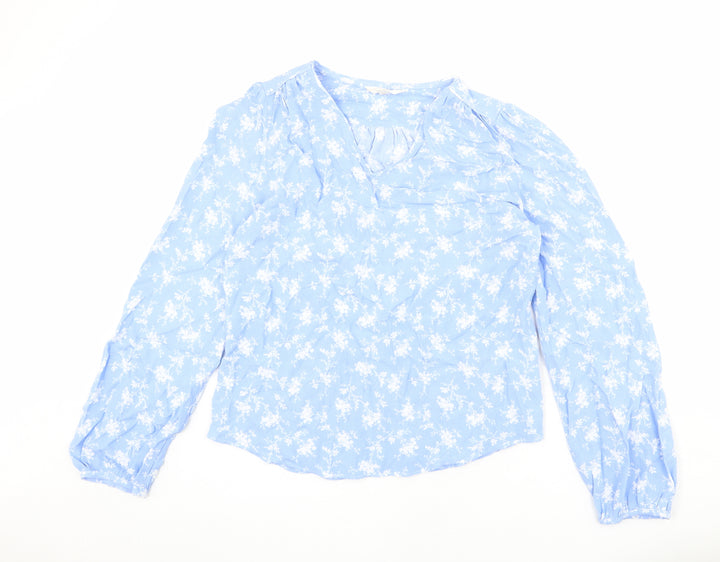 Per Una Womens Blue Floral Viscose Basic Blouse Size 8 V-Neck