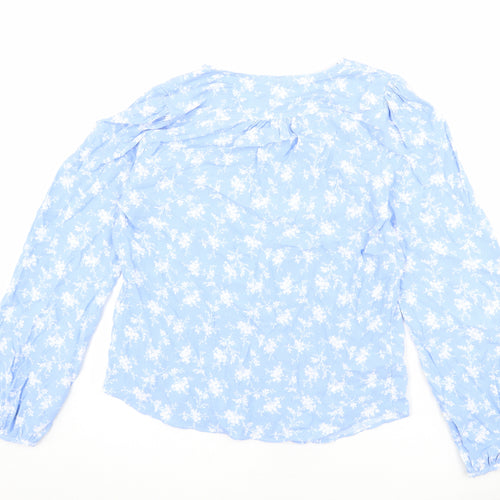 Per Una Womens Blue Floral Viscose Basic Blouse Size 8 V-Neck