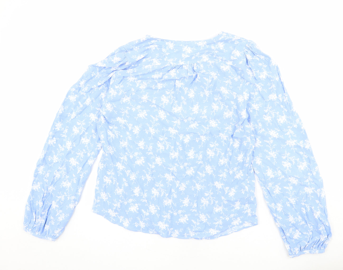 Per Una Womens Blue Floral Viscose Basic Blouse Size 8 V-Neck