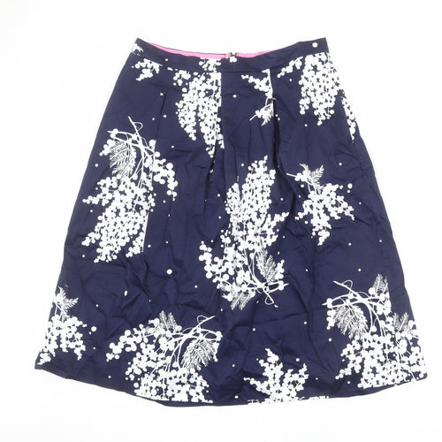 Boden Womens Blue Floral Cotton A-Line Skirt Size 14 Zip