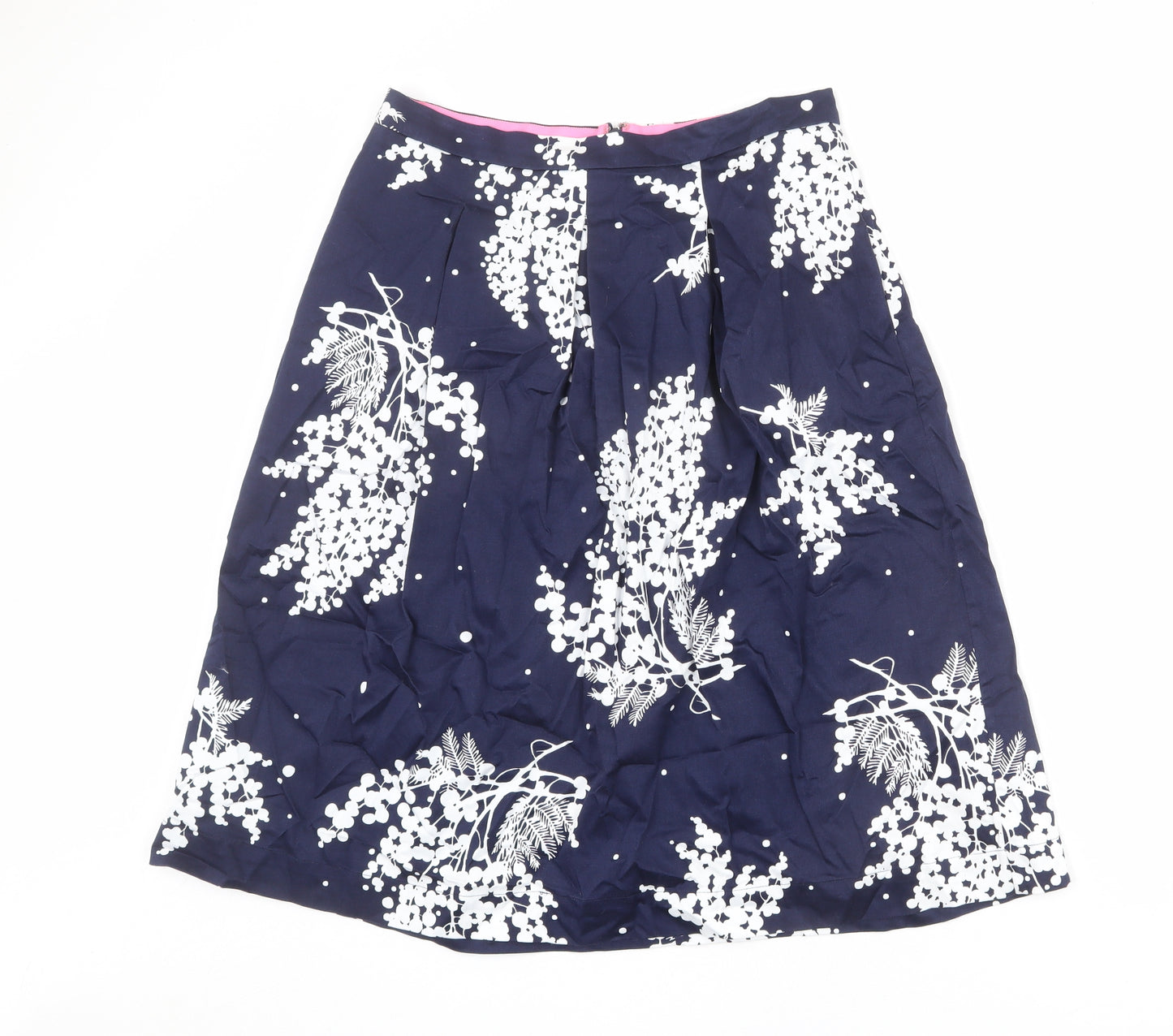 Boden Womens Blue Floral Cotton A-Line Skirt Size 14 Zip
