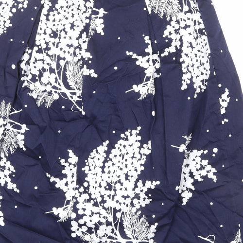 Boden Womens Blue Floral Cotton A-Line Skirt Size 14 Zip