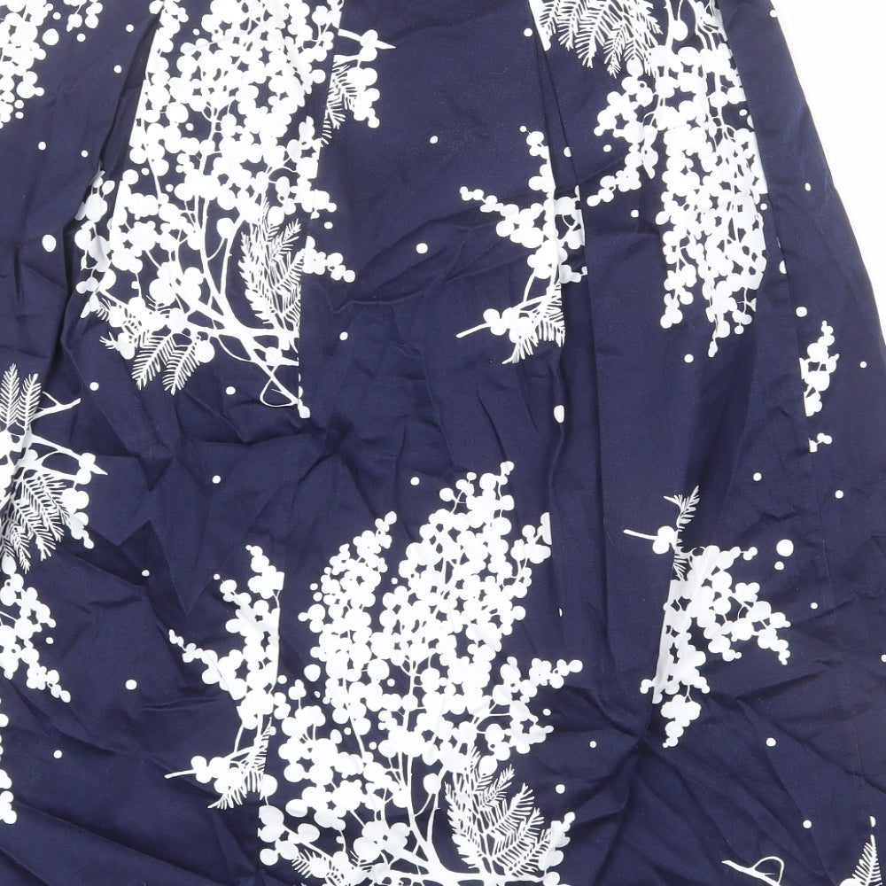 Boden Womens Blue Floral Cotton A-Line Skirt Size 14 Zip