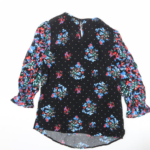 Marks and Spencer Womens Black Floral Viscose Basic Blouse Size 10 Scoop Neck