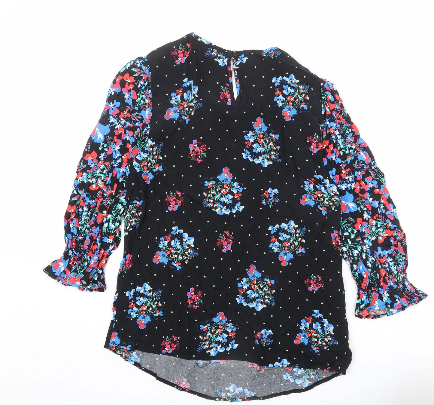 Marks and Spencer Womens Black Floral Viscose Basic Blouse Size 10 Scoop Neck