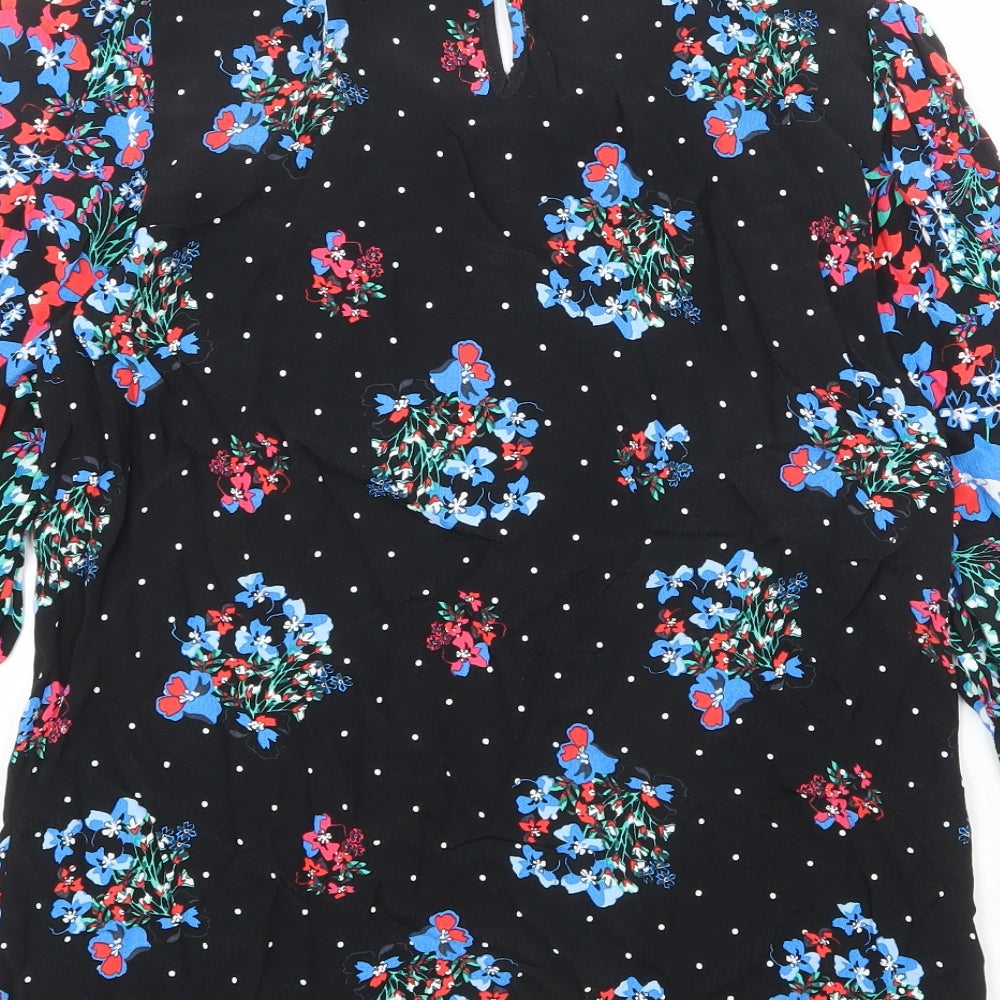 Marks and Spencer Womens Black Floral Viscose Basic Blouse Size 10 Scoop Neck