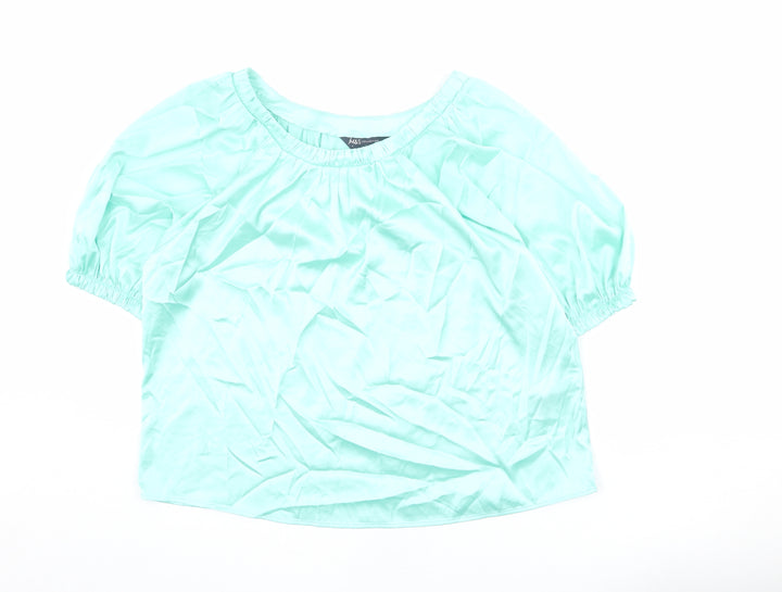 Marks and Spencer Womens Green Polyester Basic Blouse Size 6 Round Neck