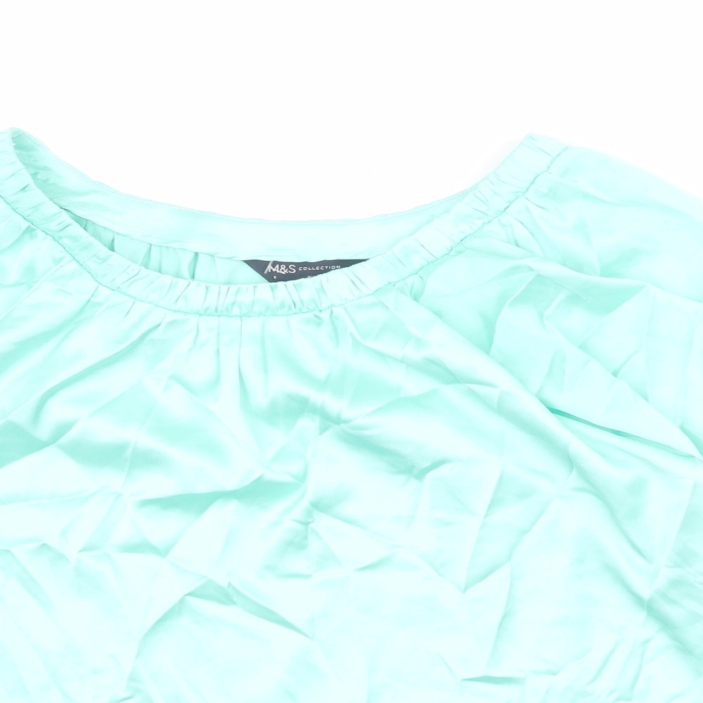 Marks and Spencer Womens Green Polyester Basic Blouse Size 6 Round Neck