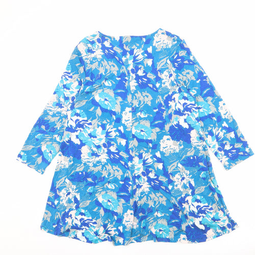 Patra Womens Blue Floral Viscose Tunic Blouse Size L V-Neck
