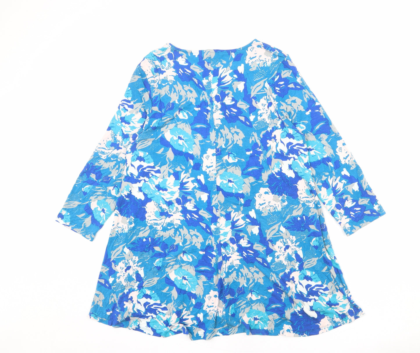 Patra Womens Blue Floral Viscose Tunic Blouse Size L V-Neck
