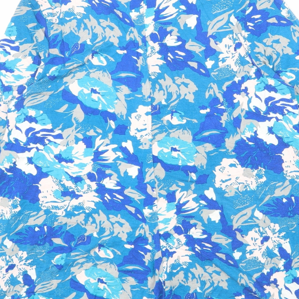 Patra Womens Blue Floral Viscose Tunic Blouse Size L V-Neck