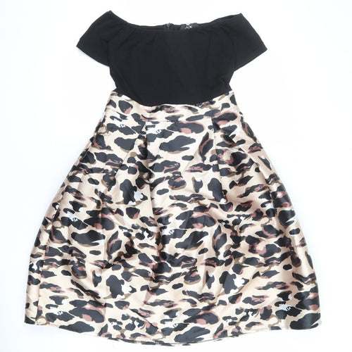 AX Paris Womens Multicoloured Animal Print Polyester Fit & Flare Size 10 Boat Neck Zip - Leopard pattern