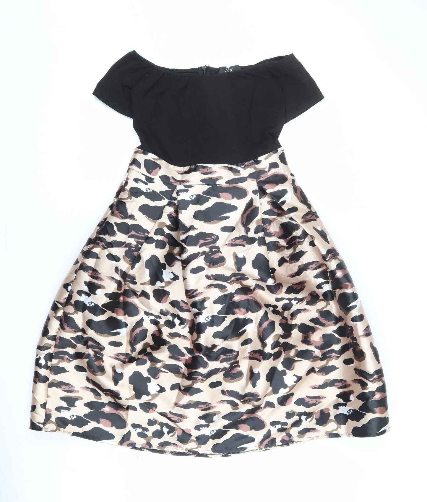 AX Paris Womens Multicoloured Animal Print Polyester Fit & Flare Size 10 Boat Neck Zip - Leopard pattern