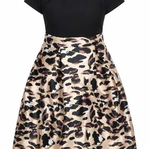 AX Paris Womens Multicoloured Animal Print Polyester Fit & Flare Size 10 Boat Neck Zip - Leopard pattern