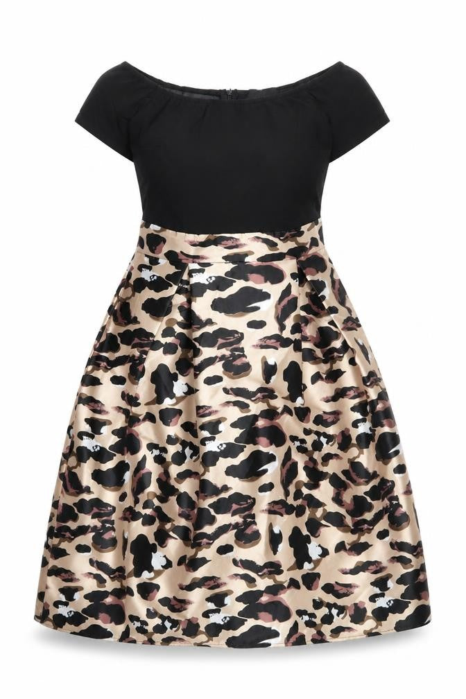 AX Paris Womens Multicoloured Animal Print Polyester Fit & Flare Size 10 Boat Neck Zip - Leopard pattern