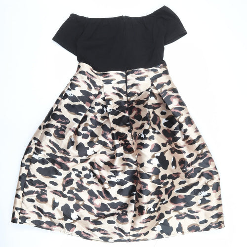 AX Paris Womens Multicoloured Animal Print Polyester Fit & Flare Size 10 Boat Neck Zip - Leopard pattern
