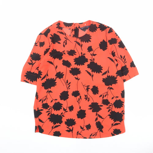 Marks and Spencer Womens Red Floral Polyester Basic Blouse Size 6 Scoop Neck